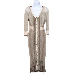 Byron Lars Beauty Mark Womens Crochet Lace Column Dress Size 0 Beige Brown Chain